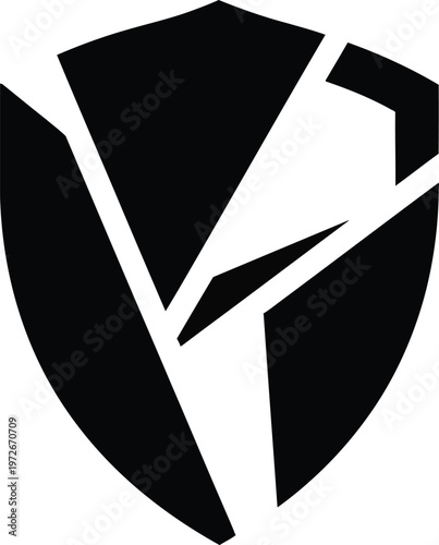 Broken black shield icon representing shattered protection and vulnerability