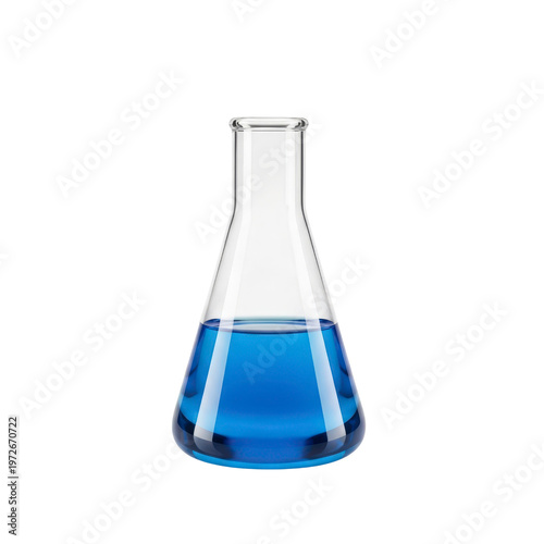 Erlenmeyer flask with blue liquid isolated on transparent background