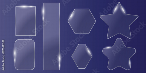 Realistic glass effect shapes transparent rectangles stars and forms for design projects
