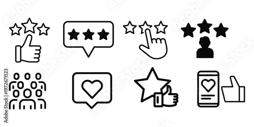Review icon set. Rating stars vector icon set from one to five, Feedback icon collection. Concept of best ranking. Satisfaction thin line icon set.