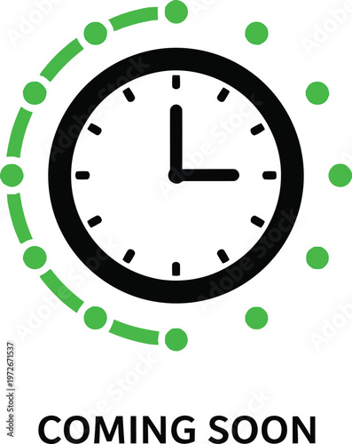 Clock with green progress circle and 'coming soon' text