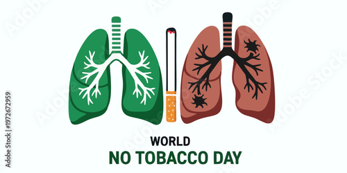 World No Tobacco Day Awareness Concept Featuring Minimalist Respiratory System Icons with Cigarettes