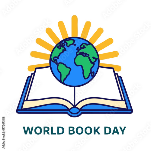 Professional World Book Day Logo Featuring Earth and Book Symbol