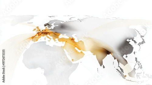 Global Data Flow Visualization Highlighting Major Transcontinental Connections with Minimalist Line Art Style