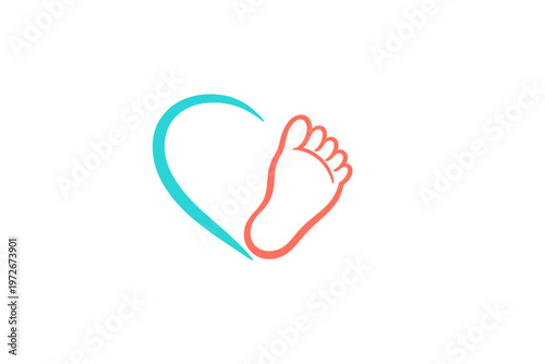 Podiatry Healthcare Logo Featuring a Human Foot Outline Inside a Heart Shape, Minimalist Line Art Icon for Foot Care Clinic, Orthopedic Medical Services, Wellness and Pedicure Symbol Vector