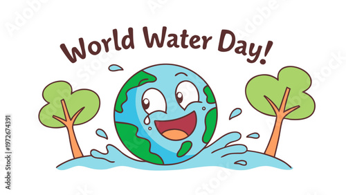World Water Day cartoon illustration with smiling Earth