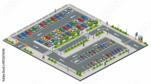 3D isometric parking lot structure.