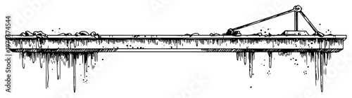 Metal industrial beam with dripping liquid and stains in detailed sketch style