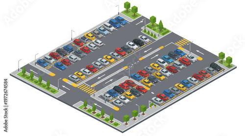 Cars parked in lot area.