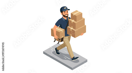 Man carrying multiple cardboard boxes.