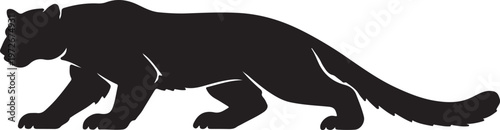 Black Panther Silhouette Walking Isolated on White Background