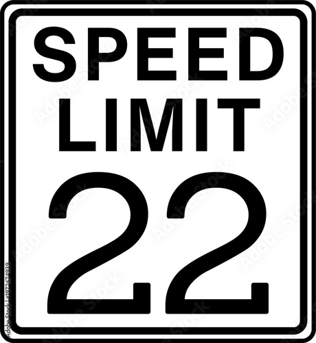 Speed Limit 22 mph Road Sign Vector