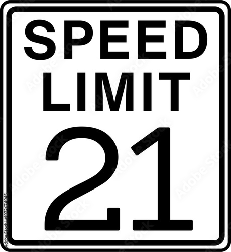 Speed Limit 21 mph Road Sign Vector