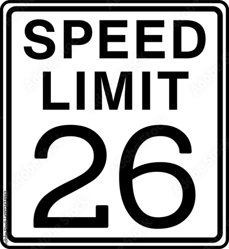 Speed Limit 26 mph Road Sign Vector