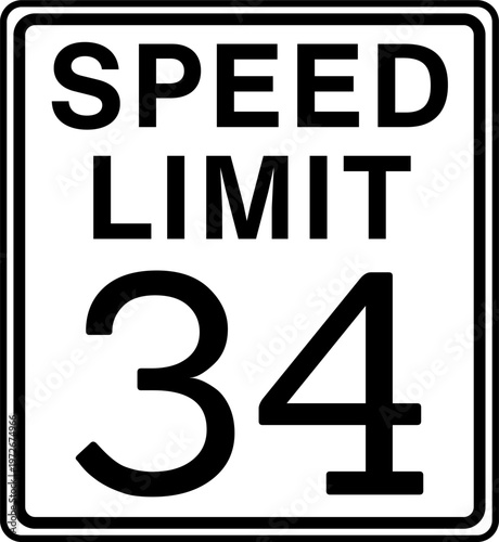 Speed Limit 34 mph Road Sign Vector