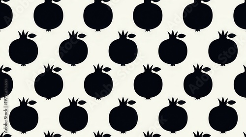Vector Illustration of Pomegranate Pattern in Black and White Style for Design Projects