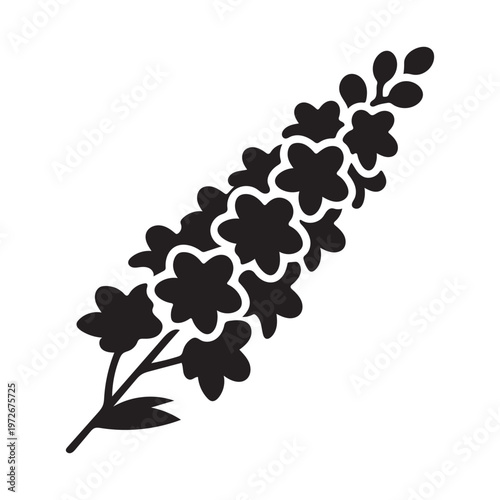 Minimal delphinium silhouette, black vector, elegant floral design.