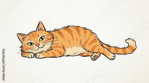 Vector Illustration of Playful Orange Tabby Cat Lying Relaxed on White Background
