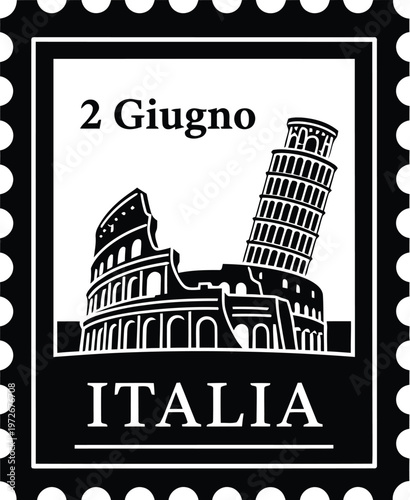 Republic day italy vintage stamp featuring the leaning tower of pisa and italian national pride