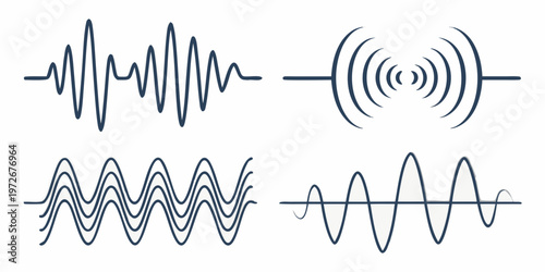 Illustrations of sound waves and audio signal representations