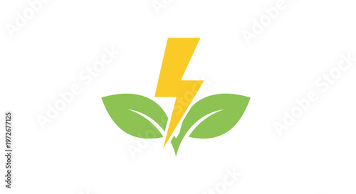 Green Electricity Lightning Bolt with Leaves Icon on Isolated White Background