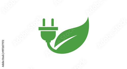 Green Energy Electrical Plug with Leaf Icon on Isolated White Background