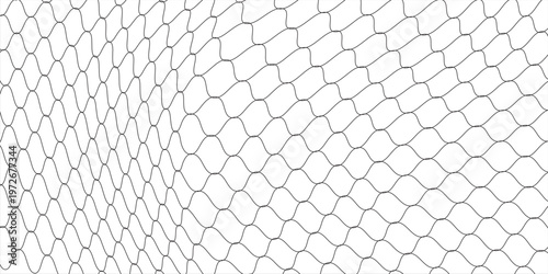 Curved fishing net or soccer ball. Wire or lace pattern. Black net texture isolated on a white background. Metal or fabric fence, fishing net, cage, or lattice structure. Vector illustration.eps 10