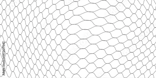 Curved fishing net or soccer ball. Wire or lace pattern. Black net texture isolated on a white background. Metal or fabric fence, fishing net, cage, or lattice structure. Vector illustration.eps 10