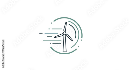 Wind Turbine with Circular Motion Lines Symbolizing Renewable Wind Energy Generation isolated white background.