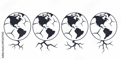 Four different breeds of black and white cats sitting in a row