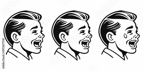 A sequence of three detailed line drawings of a woman's face in profile