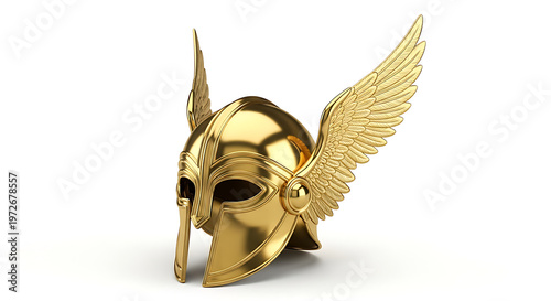 A golden winged helmet reminiscent of greek mythology on transparent background