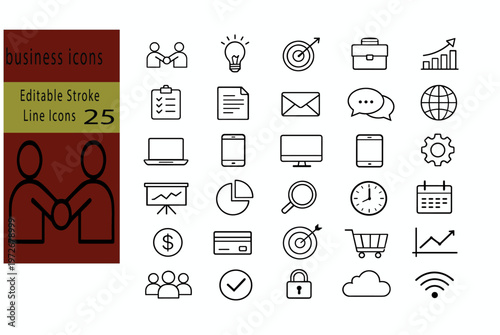 Minimal Business Line Icons Set Thin Outline Vector Collection