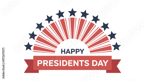 Happy presidents day text with red keywords white blue stars and sunburst celebration