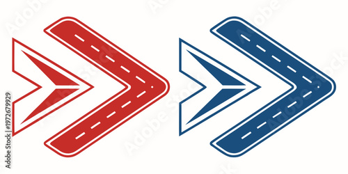 Red and blue paper airplanes flying in a diagonal direction