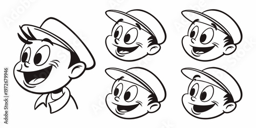 Five adorable cartoon dogs with different hairstyles