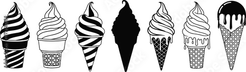 Ice cream cones, dessert silhouettes, sweet treat illustration, food design, summer lifestyle, frozen dessert art, minimal style, modern graphic concept
