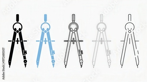Vector Illustration of Technical Drawing Compass with Dotted Line Style