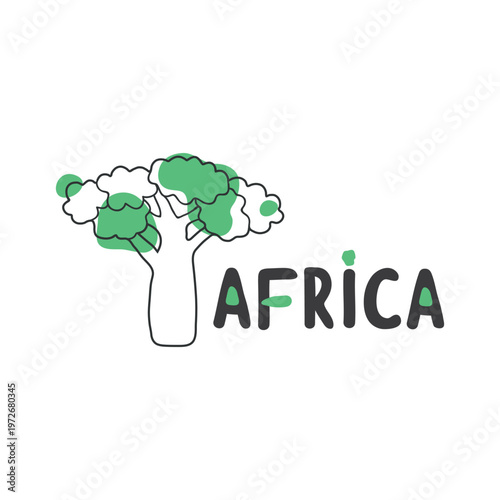 Minimalist Africa illustration with Baobab Tree Illustration in Green and Black