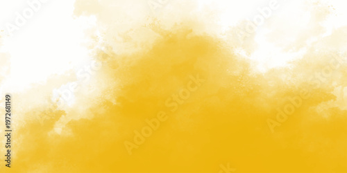 Yellow golden sky pastel with fluffy cloud. Summer sunset nature landscape. Dust sand soil smoke cloud particles isolated on transparent white background. Yellow sandstorm smog sand dust explosion.