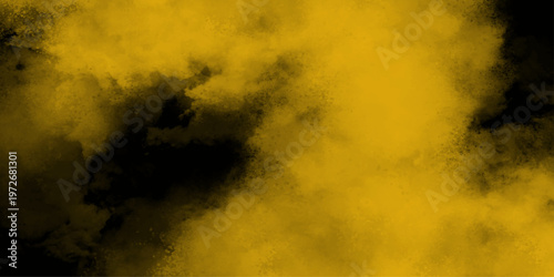 Yellow golden sky pastel with fluffy cloud. Summer sunset nature landscape. Dust sand soil smoke cloud particles isolated on transparent white background. Yellow sandstorm smog sand dust explosion.