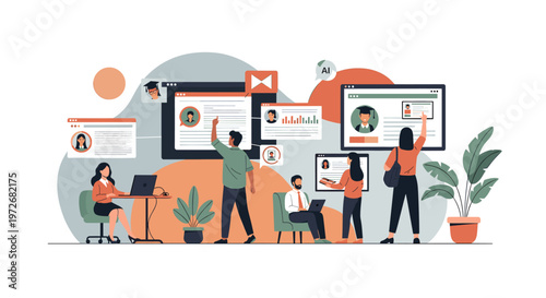 A minimalist illustration depicting a person working.  Ideal for concepts of remote work, modern office life, or illustrating articles about productiv