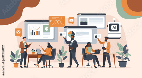 A stylish illustration depicting a professional standing near a potted plant. This image conveys a sense of wellbeing and could be used for articles a