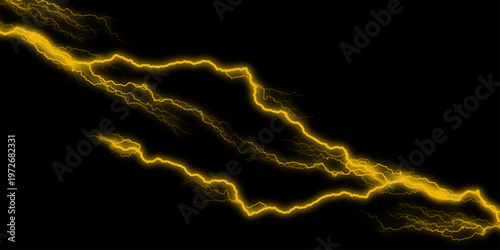 Massive lightning bolt with branches isolated on black background. Mesmerizing streaks of vibrant white lightning crackle across the night sky, illuminating the darkness with raw power and fleeting.