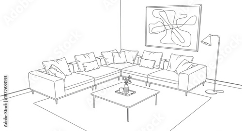 Cozy Living Room Interior Design with Sectional Sofa and Artwork.
