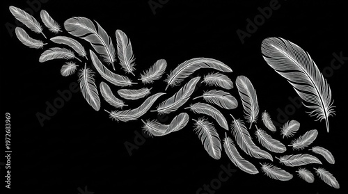 Vector Illustration of Twisted Feather and Leaf Design with Intricate Details