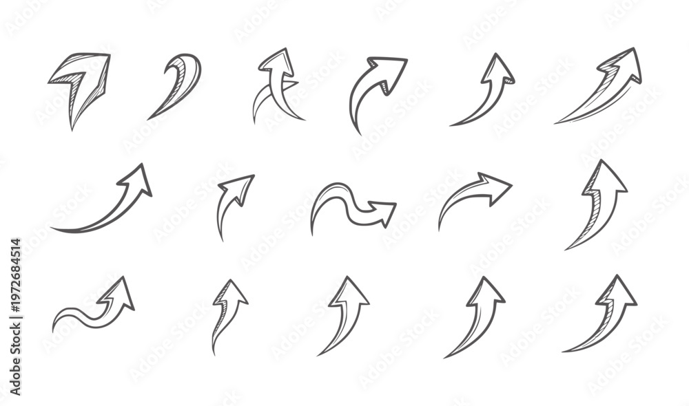 Fototapeta premium Collection of Hand Drawn Arrow with Sketchy Style handdrawn symbol direction movement