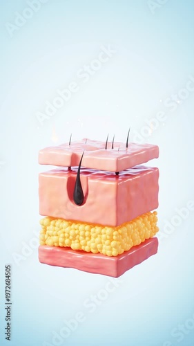 Human hair and skin tissue. Hair nourishment, scalp nourishment, scalp and hair repair, etc. 3d rendering.