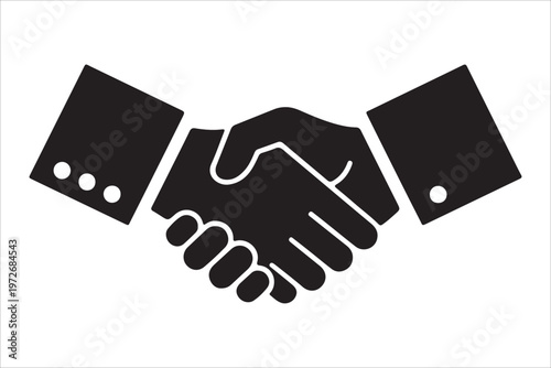 Solid black handshake icon silhouette for business agreement and trust, Handshake icon and logo silhouette, Business agreement handshake silhouette vector business agreement partnership icon design
