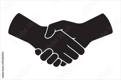 Solid black handshake icon silhouette for business agreement and trust, Handshake icon and logo silhouette, Business agreement handshake silhouette vector business agreement partnership icon design
